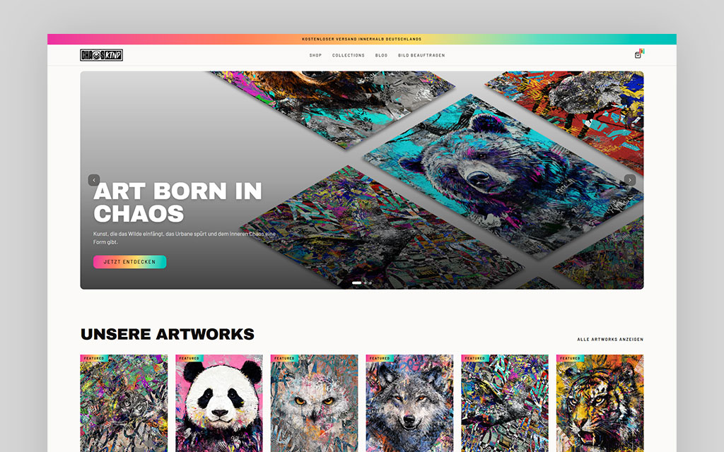 Expressives Wolfsporträt in bunten Graffiti-Farbspritzern – Art born in chaos
