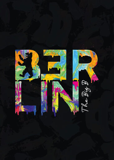 Farbenfrohe Berlin Typografie im Urban-Art- und Graffiti Stil auf schwarzem Hintergrund.