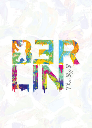 Farbenfrohe Berlin Typografie im Urban-Art- und Graffiti Stil auf hellem Hintergrund.