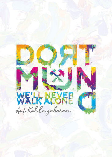 Farbenfrohe Dortmund Typografie im Urban-Art- und Graffiti Stil auf hellem Hintergrund.