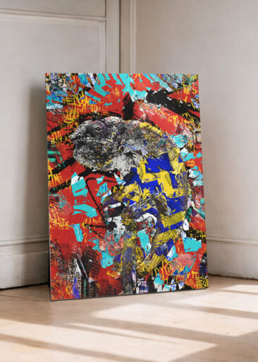 Ausdrucksstarkes Urban-Art-Chamäleon im Graffiti Stil – Anpassung, Wandel und urbane Vielfalt.