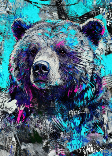 Starkes Urban-Art-Bärenmotiv im Graffiti Stil – Kraft, Ruhe und urbane Präsenz.